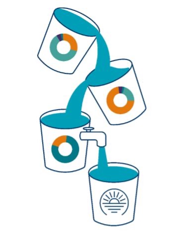 Cartoon depiction of buckets holding water